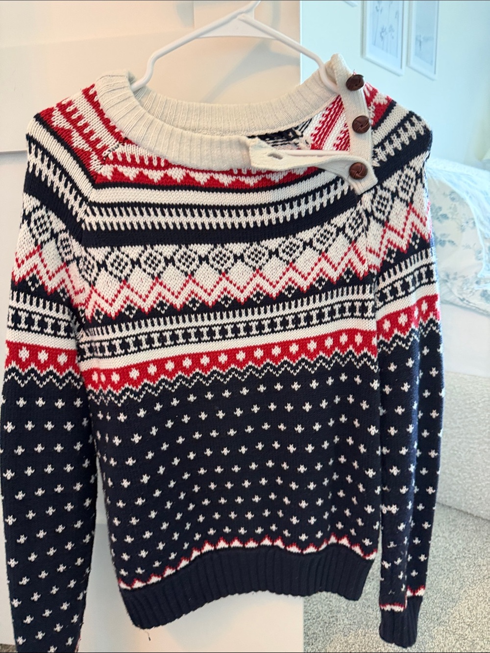 Abercrombie & Fitch Navy, Red & Cream Fair Isle Turtleneck Sweater